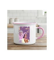 Mem û Zin Tasarımlı Enamel Pembe Kupa Bardak - Sevgililere Özel Mem u Zin Enamel Kupası (Beyaz)