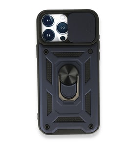 Apple İphone 15 Pro Max Kılıf Pars Lens Yüzüklü Silikon - Lacivert