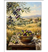 Zeytin Hasadı Akdeniz Köy Manzarası Dekoratif Kanvas - Mdf Ahşap Tablo