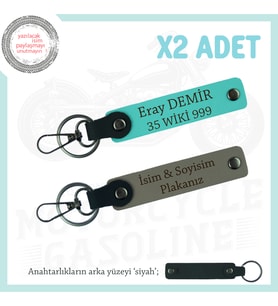 İsmin ve Plakan, Tarzının Parçası Olsun – Deri 2’li Anahtarlık Seti Hediyelik, Kül Gri-Turkuaz-Syh