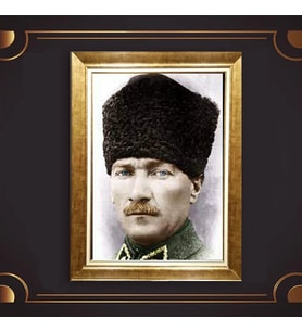 Altın Varaklı Çerçeveli Paspartulu Atatürk Tablo z4974 (Gold)