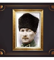 Altın Varaklı Çerçeveli Paspartulu Atatürk Tablo z4974 (Gold)