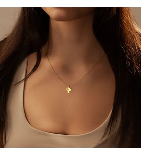 Kişiye Özel 925 Ayar Gümüş Minimal Mantar Kolye (Gold)