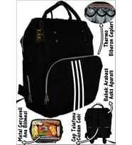 Bebek Bakım Çantası Lüx Anne Bebek Bakım Sırt Çantası (Siyah - Beyaz)