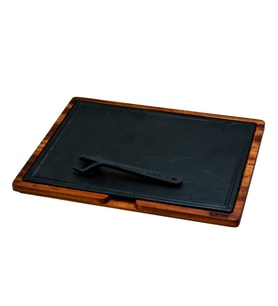 Lava Döküm Ahşap ve Döküm Demir Hot Plate Servis Tahtası. Ölçü 30x40cm. (Siyah)