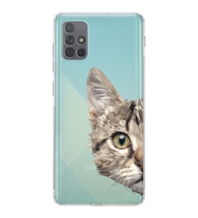 Samsung Galaxy A71  Kamera Korumalı  Kapak Catface Tasarımlı  Şeffaf Kılıf
