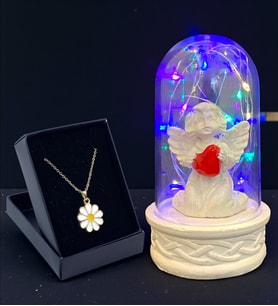 Renkli Led Işıklı Tasarım Fanus ve Özel Tasarım Kolye Hediye Seti (Model 7)