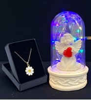 Renkli Led Işıklı Tasarım Fanus ve Özel Tasarım Kolye Hediye Seti (Model 7)