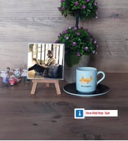 Arkeolog Fotoğraflı Dekoratif Taş, Ahşap Altlıklı Türk Kahvesi Fincanı Hediye (Model 7)