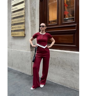 Düğme Yakalı Bordo Alt Üst Takım S3943