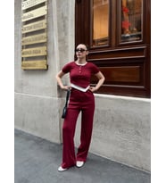 Düğme Yakalı Bordo Alt Üst Takım S3943
