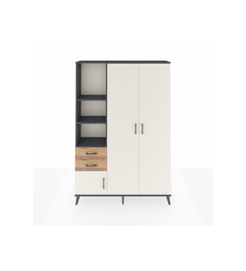 Arges Dolap 5 Raflı 2 Çekmeceli Tek Askılı 132x30x195 Antrasit-Aytaşı/Çam
