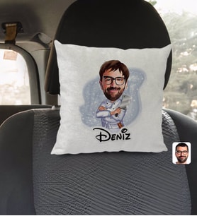 BK Gift Kişiye Özel İsimli Erkek Kasap Karikatürlü Kare Araç Koltuk Yastığı-1