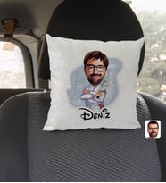BK Gift Kişiye Özel İsimli Erkek Kasap Karikatürlü Kare Araç Koltuk Yastığı-1