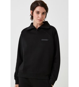 Lacoste Olympic Women's Half Zip Stand Up Collar Sweatshirt Kadın Yarım Fermuar Dik Yaka Sweatshirt Siyah