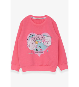 Breeze Kız Çocuk Sweatshirt Kalp Baskılı 2-6 Yaş, Neon Pembe