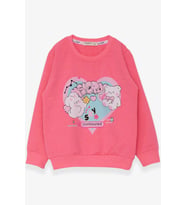 Breeze Kız Çocuk Sweatshirt Kalp Baskılı 2-6 Yaş, Neon Pembe