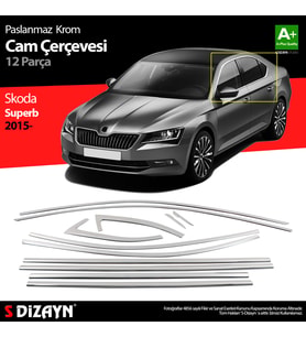Skoda Superb Krom Cam Çerçeve Seti 12 Prç 2015-2023 A+ Kalite