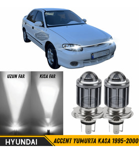 Hyundai Accent Yumurta Kasa 1995-2000 Mercekli Far Ampulü Led Xenon Beyaz Şimşek Etkili Uzun Kısa