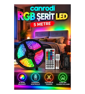 Kumandalı RGB Şerit LED 5 Metre 5050 Renk Değiştiren Dekoratif Işık