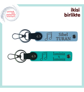 Evlilik Yıl Dönümüne Şarkılı Anı, Kişiye Özel Nota Temalı Anahtarlık Takımı, Gök Mavi-Koyu Turkuaz
