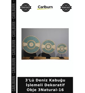 Özel Üretim Ev Aksesuarı Salon Dekor 3'Lü Deniz Kabuğu İşlemeli Dekoratif Obje 3Natural-16