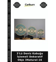 Özel Üretim Ev Aksesuarı Salon Dekor 3'Lü Deniz Kabuğu İşlemeli Dekoratif Obje 3Natural-16