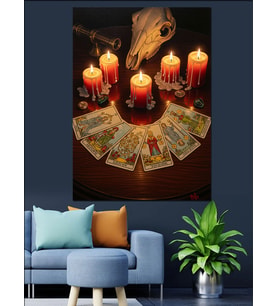 Mumlar Ve Tarot Kartları  Dekoratif Kanvas - Mdf Ahşap Tablo