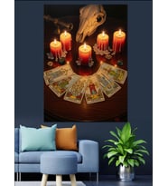 Mumlar Ve Tarot Kartları  Dekoratif Kanvas - Mdf Ahşap Tablo