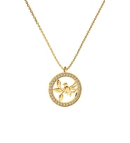 Zirkon Taşlı Gold Yuvarlak Kuş Yuvası Gümüş Kolye