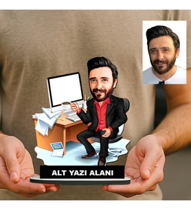 Kişiye Özel Memur Karikatürlü 18 cm MDF Masaüstü Biblo - Memur Hediyesi İş Arkadaşına ve Meslek Sahibine Hediye