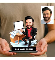 Kişiye Özel Memur Karikatürlü 18 cm MDF Masaüstü Biblo - Memur Hediyesi İş Arkadaşına ve Meslek Sahibine Hediye