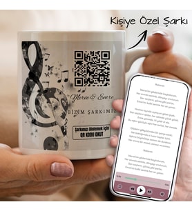 BK Gift Kişiye Özel Şarkı QR Kodlu Beyaz Kupa Bardak, Sevgiliye Hediye, Kişiye Özel Şarkı