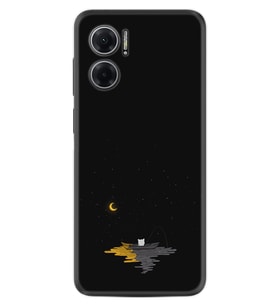 Xiaomi Redmi Note 11E Kılıf Silikon Desen Özel Seri Ay ve Kedi 1683