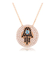 EMILIANO JEWELLERY Zirkon Taşlı Rose Altın Kaplama Ortası Siyah Taşlı Fatma Eli Desenli Kolye