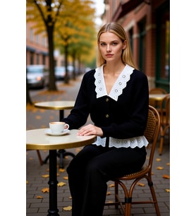Kadın Moda Şık Regular V Yaka Regular Crop Dokuma Garni Detaylı V Yaka Triko Hırka