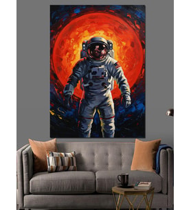 Kırmızı Ay Astronot Sanatı Dekoratif Kanvas - Mdf Ahşap Tablo