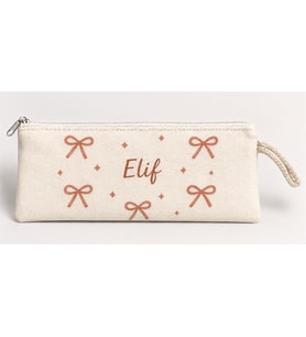 Kişiye Özel Fiyonk Deseni Baskılı Fermuarlı Clutch El Çantası Makyaj Çantası