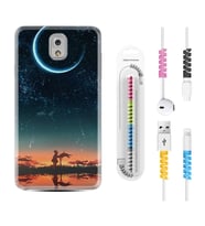 Samsung Note 3 4 5 8 9 20 Ultra 10 Lite Kılıf Kablo Koruma Spiral Silikon Ay ve Kız 1720