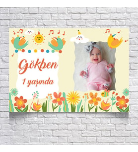 Müzik ve Kuş Temalı Doğum Günü Afişi 35X50 cm
