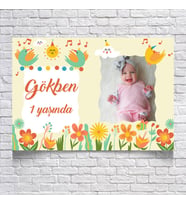 Müzik ve Kuş Temalı Doğum Günü Afişi 35X50 cm