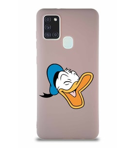 Samsung Galaxy A21S Soft Premier Kapak Donald Duck-E Tasarımlı Silikon Kılıf - Pudra (Şeffaf)