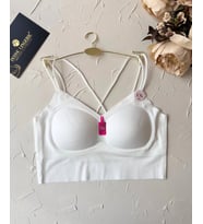 Carma Arkası Çapraz Dekolte İce-Silk Balensiz Dikişsiz Push-up İthal Spandex Sütyen/Büstiyer (Beyaz)