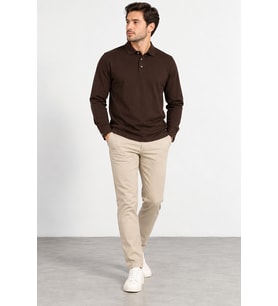 Erkek Büyük Beden Polo Yaka Uzun Kollu Sweatshirt SPY26-8350 - Kahverengi