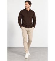 Erkek Büyük Beden Polo Yaka Uzun Kollu Sweatshirt SPY26-8350 - Kahverengi
