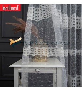 2Kat Pileli Brillant Brode Işlemeli Kareli Desen Tasarım Tül Perde