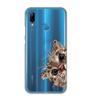 Huawei P20 Lite Uyumlu Tatlı Kedi Desenli Şeffaf Telefon Kılıfı