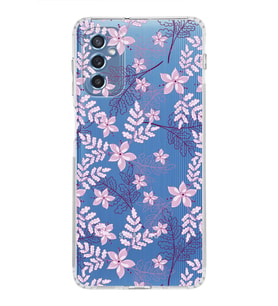 Samsung Galaxy M52  Kamera Korumalı Kapak Floral Pudra Tasarımlı  Şeffaf  Kılıf