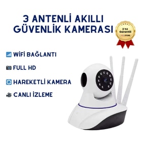 360 Derece Wifi IP Güvenlik Kamera 3 Antenli Gece Görüşlü Sensörlü Harekete Duyarlı Sesli Uygulamalı Kamera