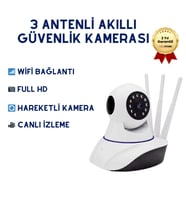 360 Derece Wifi IP Güvenlik Kamera 3 Antenli Gece Görüşlü Sensörlü Harekete Duyarlı Sesli Uygulamalı Kamera